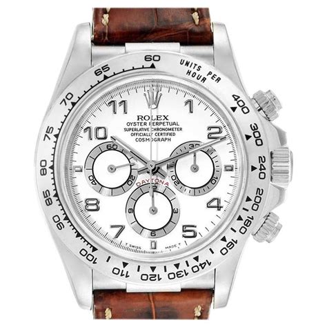 rolex daytona white gold brown leather strap